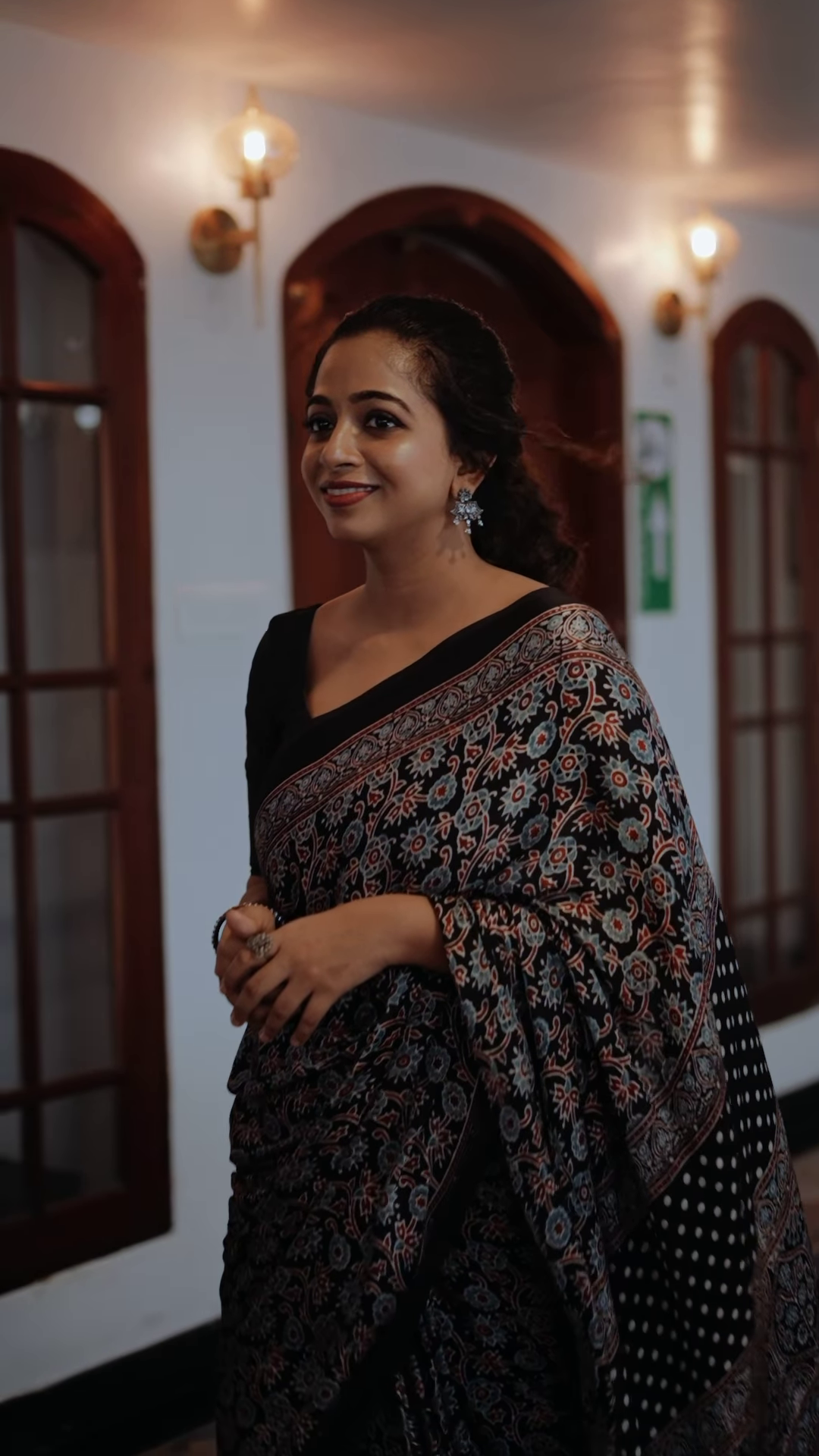 Black colored poly cotton ready to wear saree