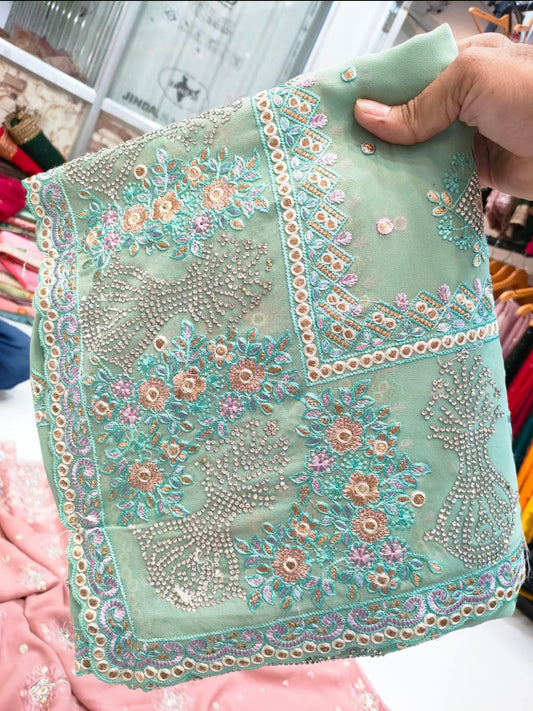 Pure Organza Embroidery work Saree