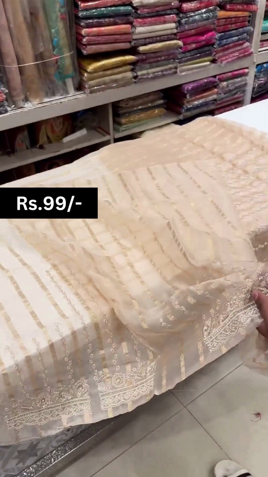 Beautiful Beige Saree Adorned With Resham Thread Work